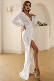 White V Neck Lace Maxi Boho Dress