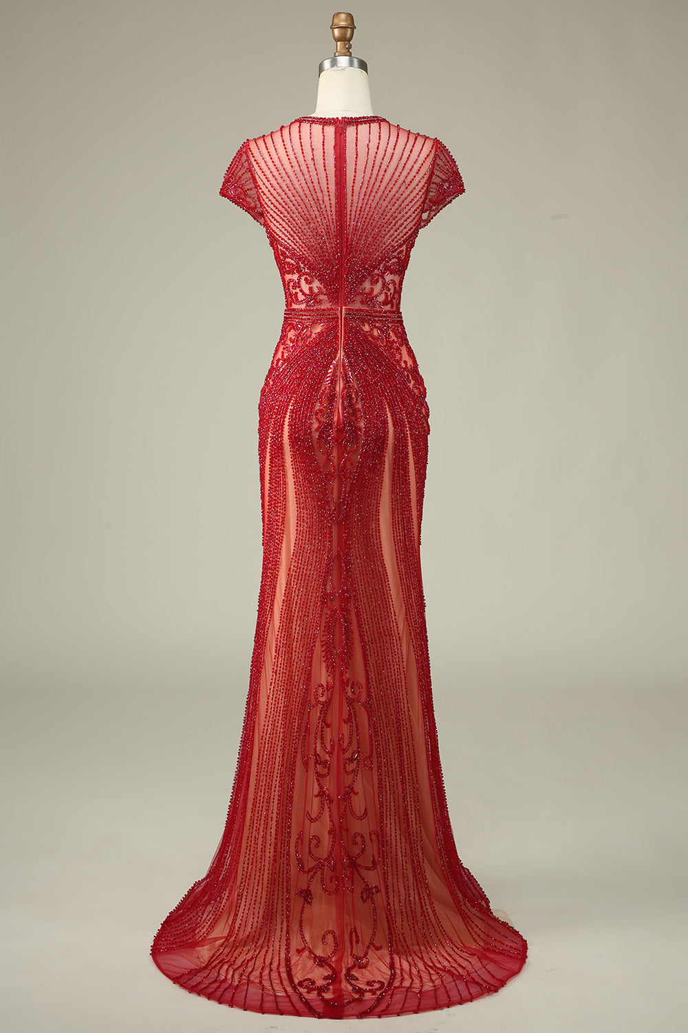 Luxurious Mermaid Jewel Neck Champagne Prom Dress with Beading