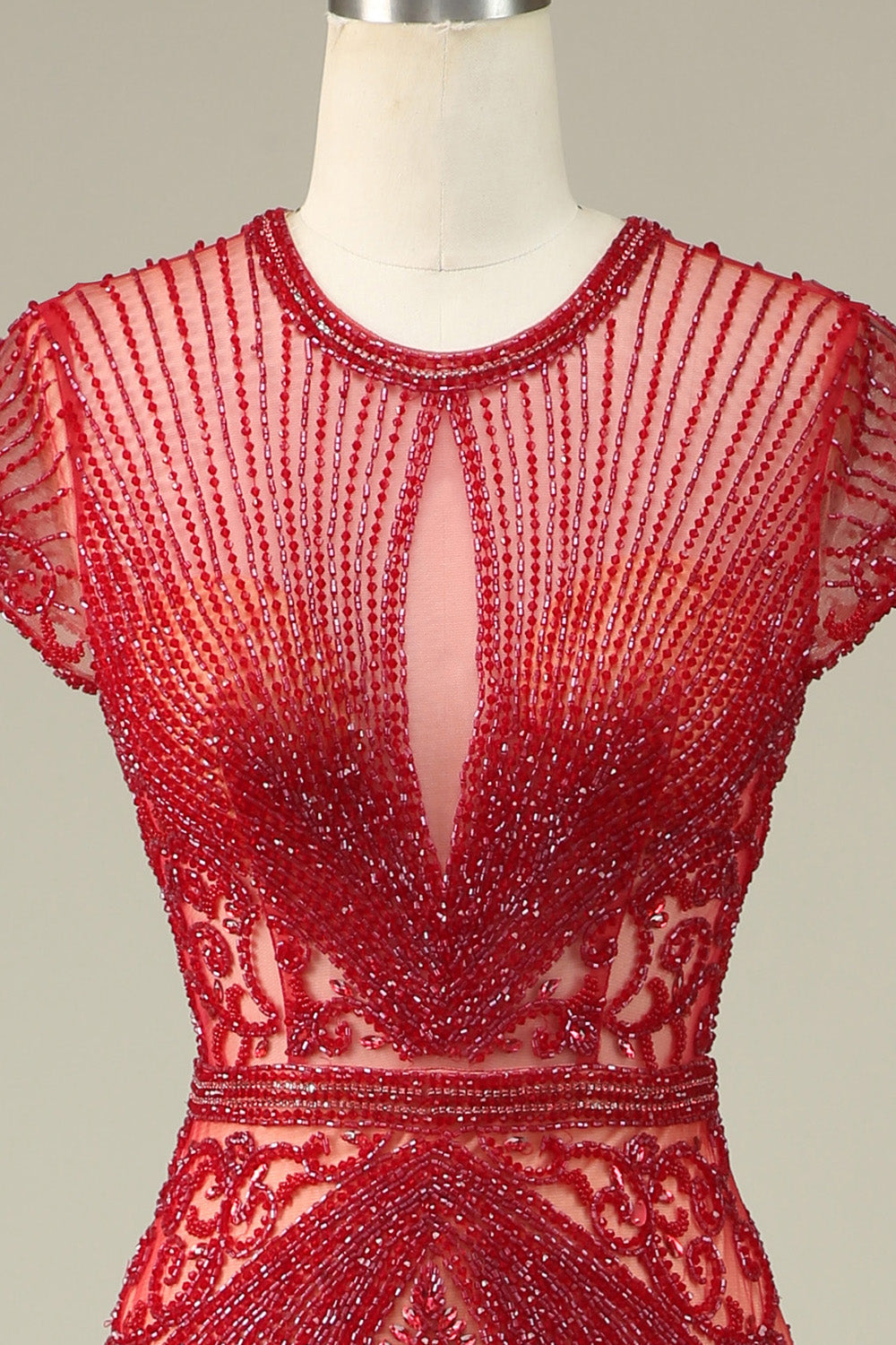 Luxurious Mermaid Jewel Neck Champagne Prom Dress with Beading