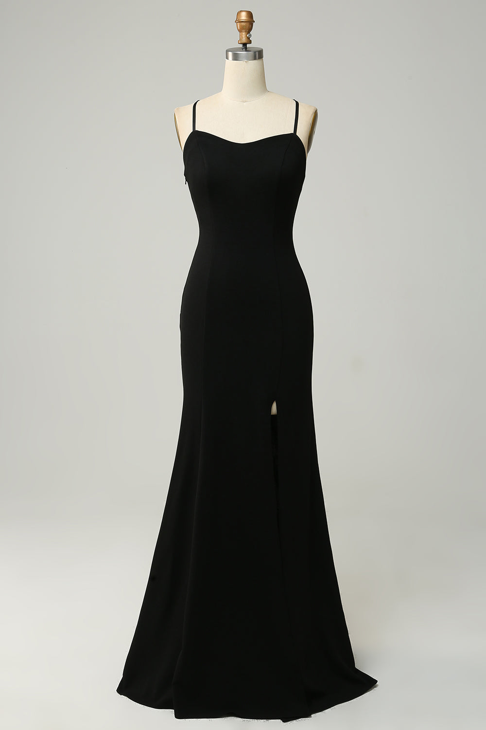 Black Halter Sheath Open Back Long Bridesmaid Dress