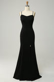Black Halter Sheath Open Back Long Bridesmaid Dress