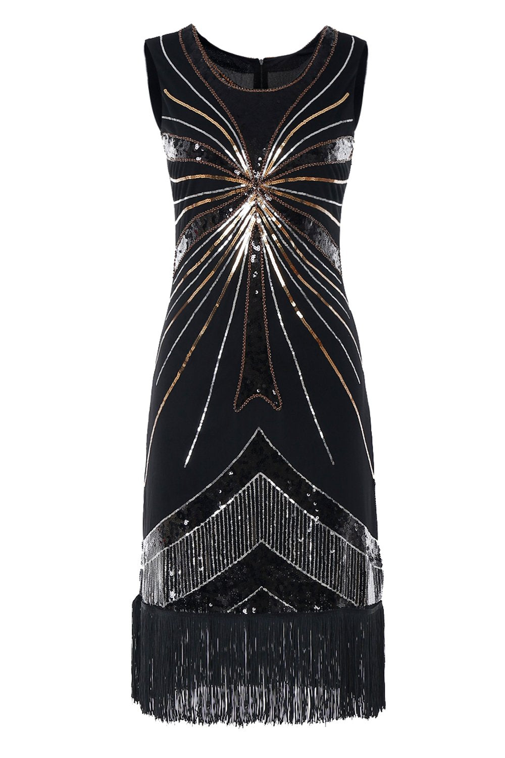 1920s Silver Sequins Fringe Flapper Dress