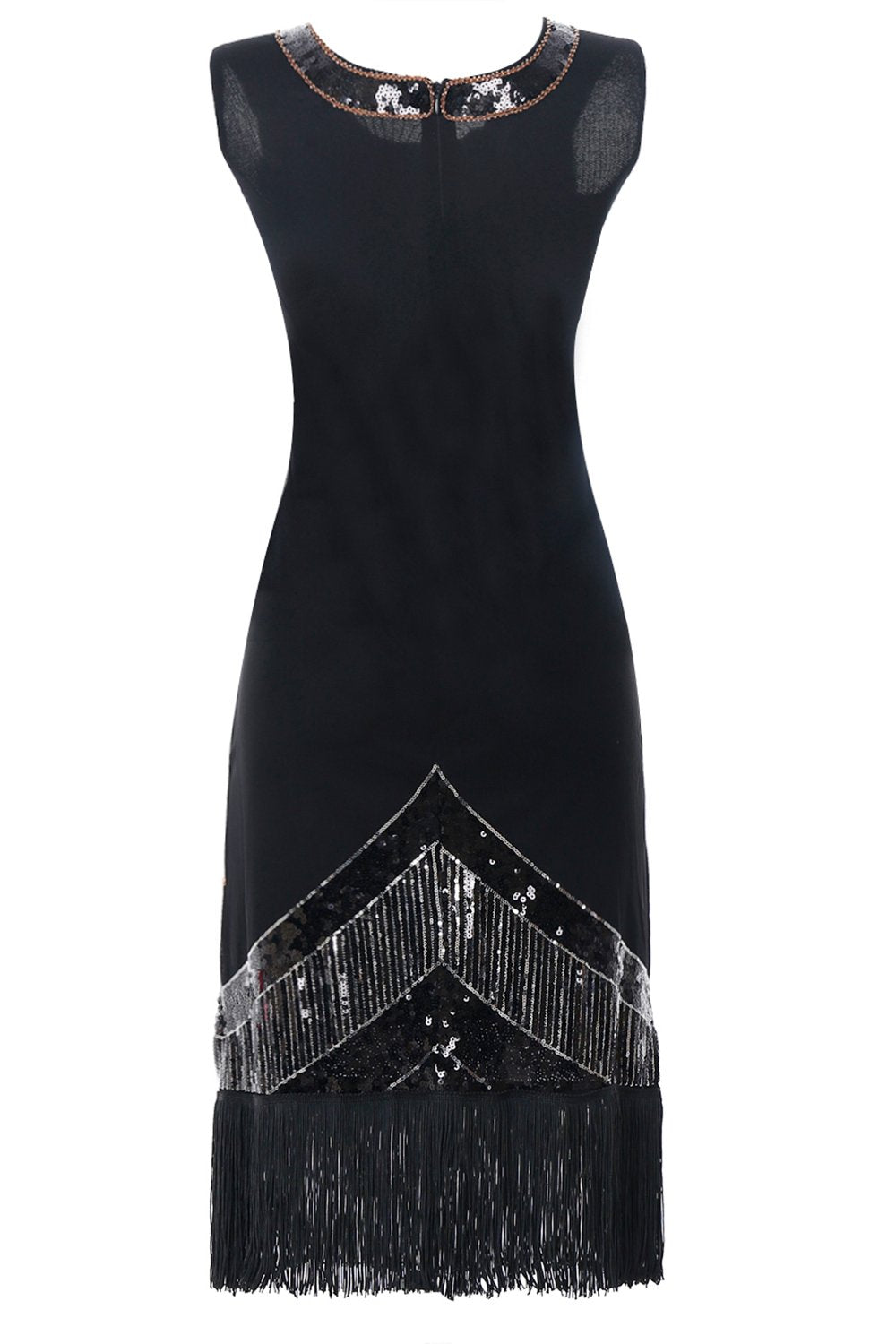 Black Sequins Fringe 1920s Flapper Dress