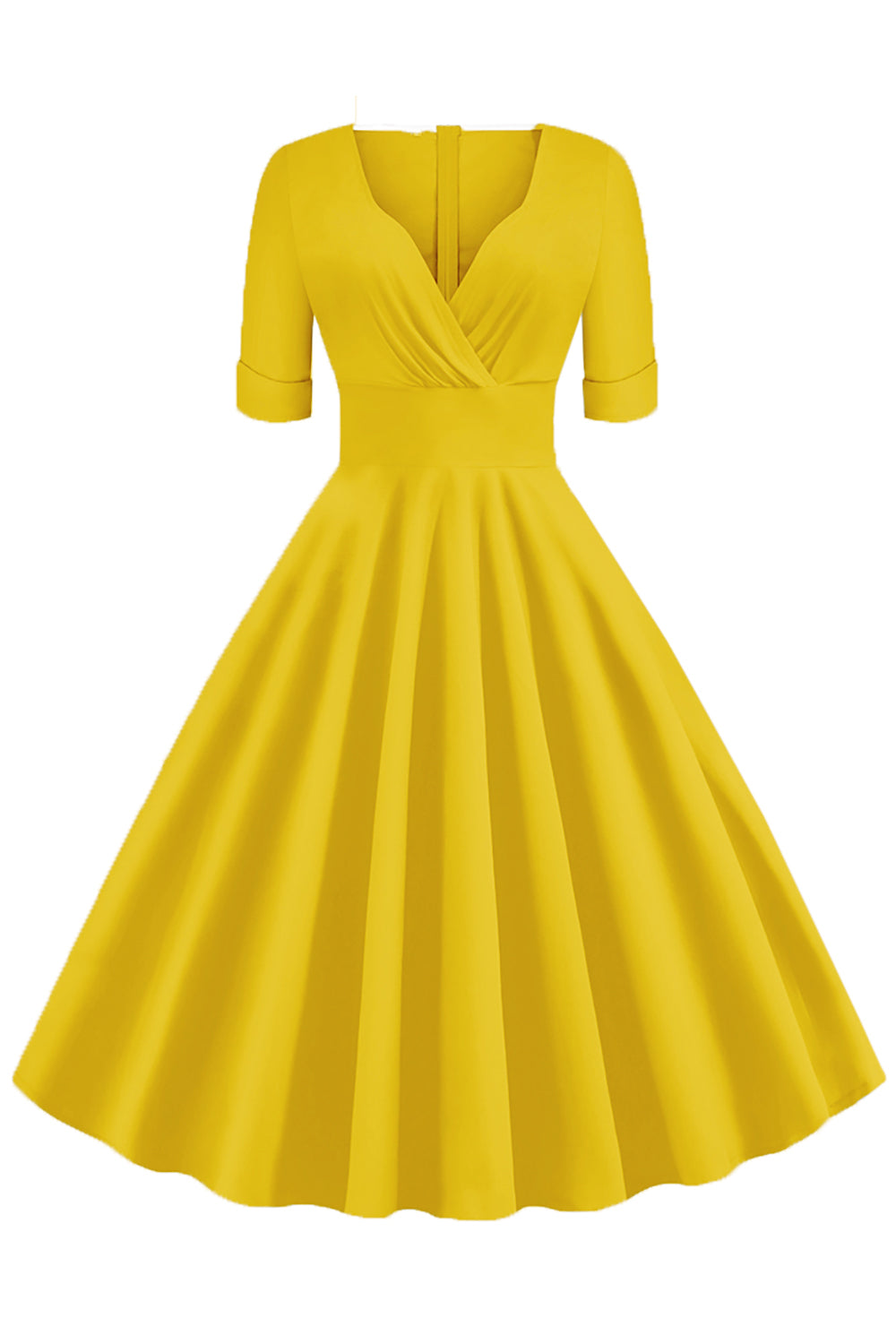 Green V-Neck Short Sleeves 1950s Swing Dress
