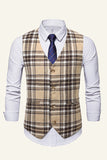 Lapel Brown Men's Suit Check Vest