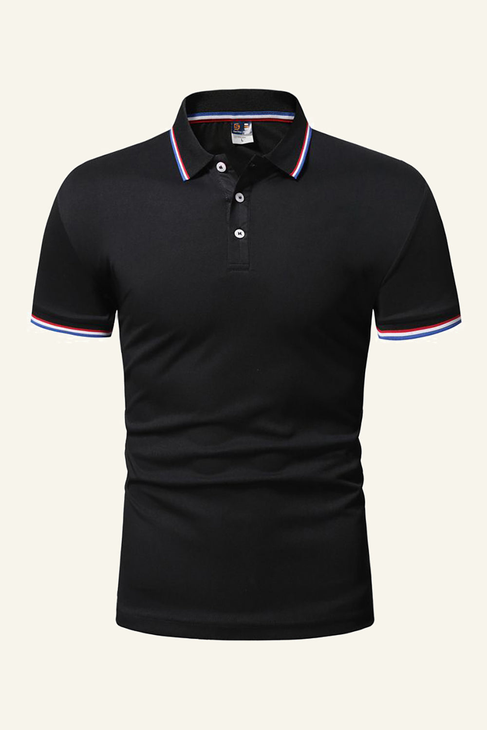 Men's Black Cotton Short-sleeve Casual Polo Shirt