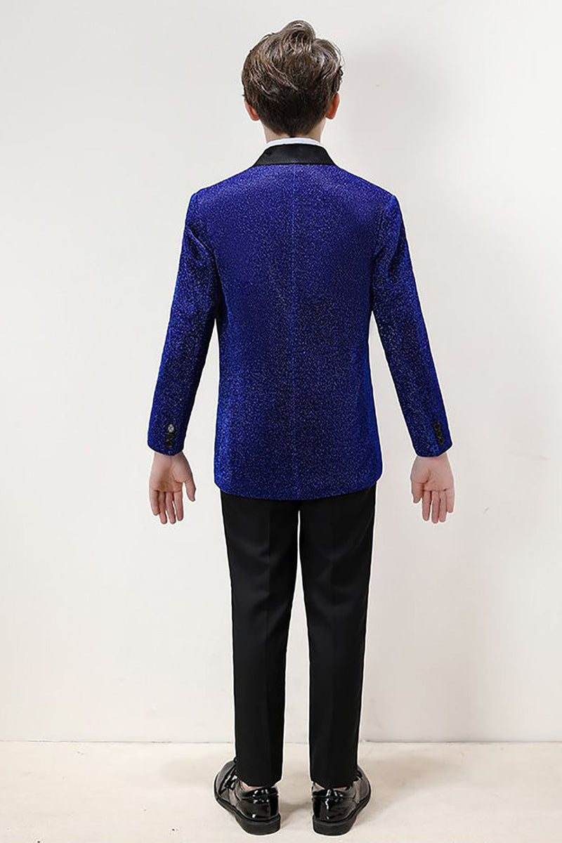 ZAPAKA Sparkly Royal Blue Boys' 3-Piece Formal Suit Set Notched