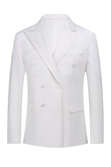 White Jacquard Double Breasted 2 Piece Men's Suits