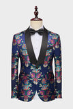Navy Flower Jacquard 2 Piece Men's Prom Suits