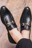 Black Slip-On Leather Monk Men's Shoes