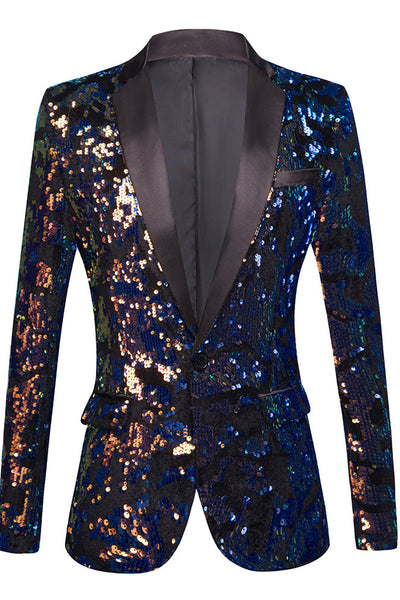 Sparkly Dark Blue Sequins Men s Blazer