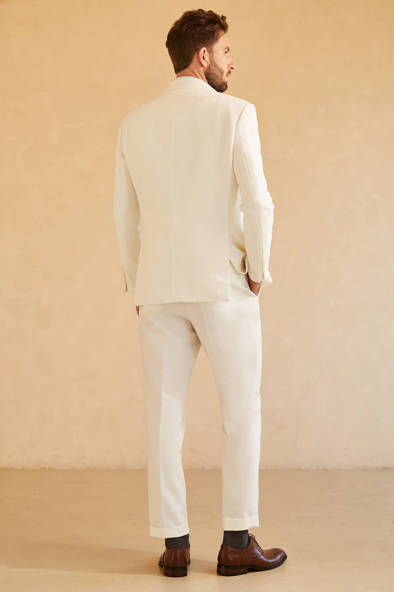 Ivory Suit With Check & Peak Lapels