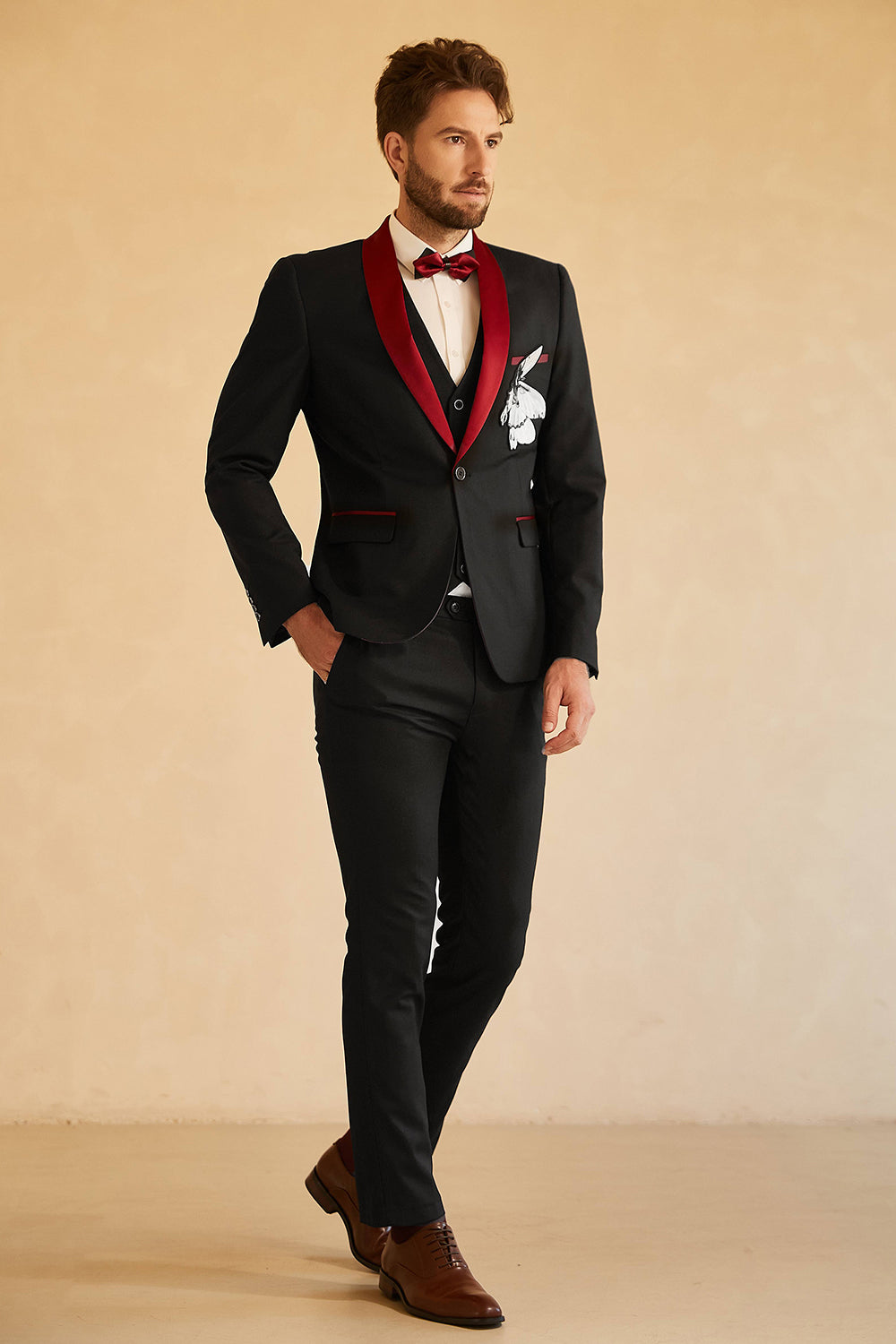Black Red Shawl Lapel Men's Prom Suit