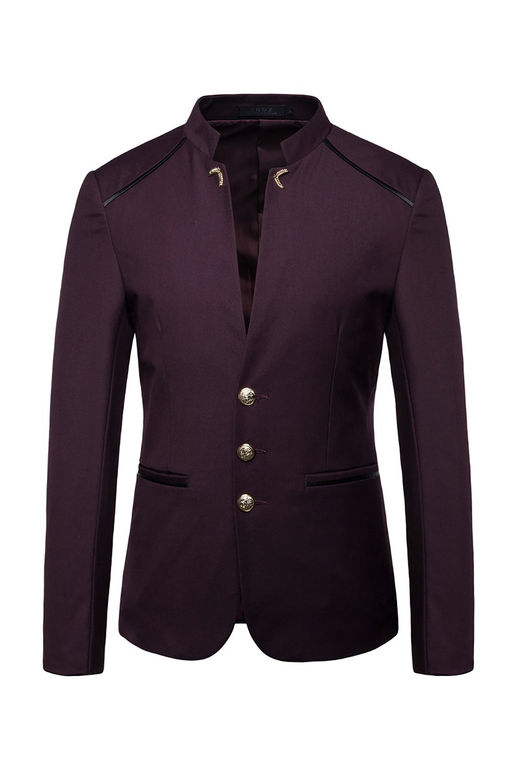 Navy Stand Collar Single Breasted Men's Blazer