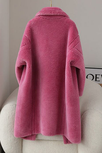 Brown Notched Lapel Long Teddy Wool coat