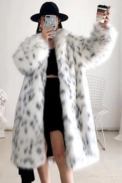 Zapaka Women White Oversized Lapel Long Faux Fur Shearling Coat
