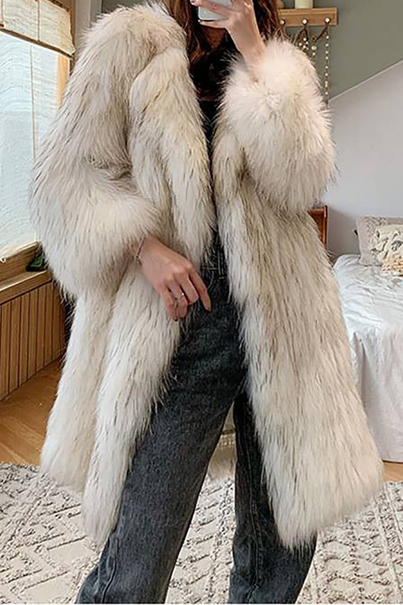Zapaka Women White Open Front Fluffy Long Shearling Faux Fur Coat – Zapaka  CA