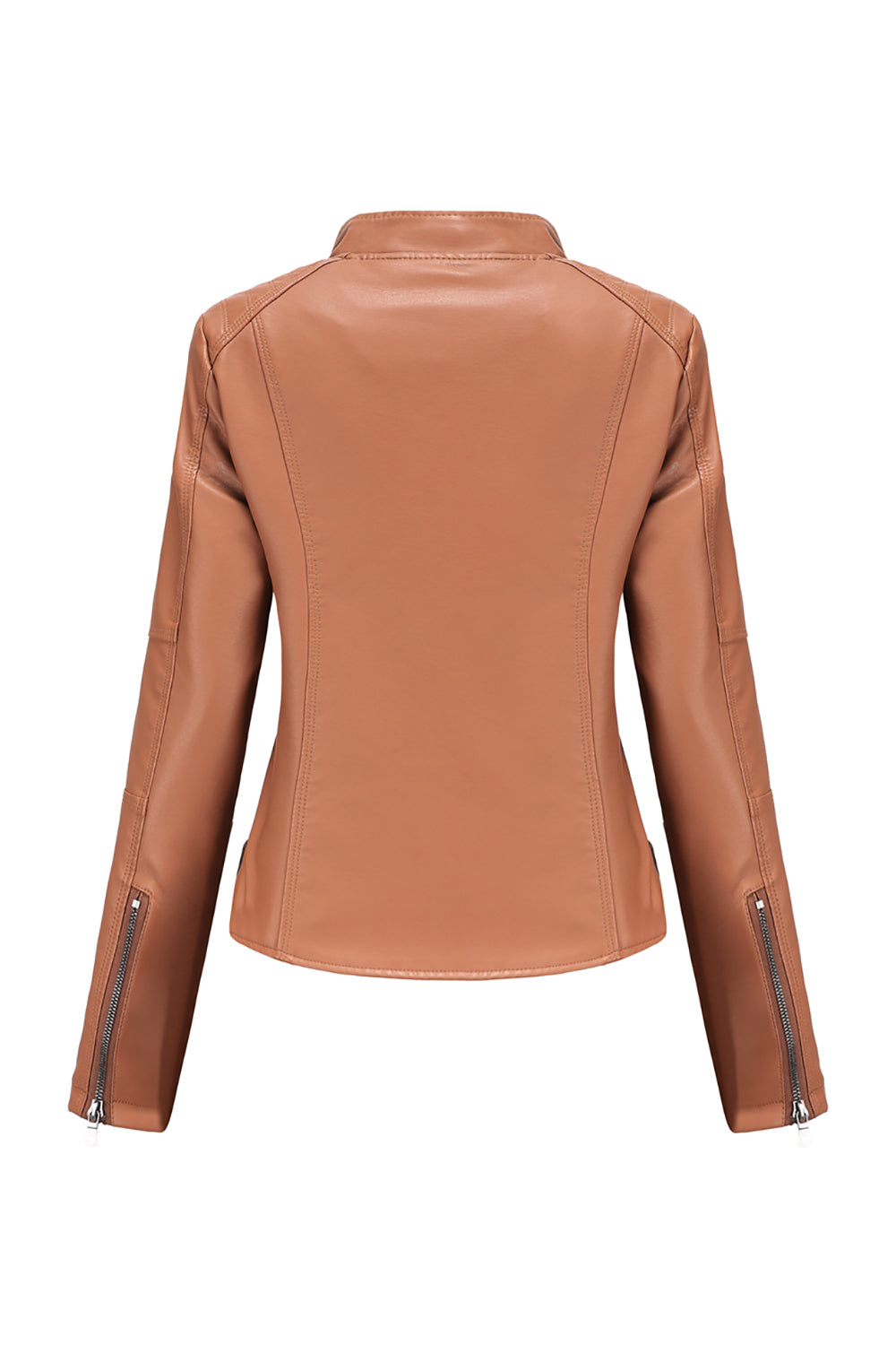 Black Zipper Front Fitted PU Women Jacket