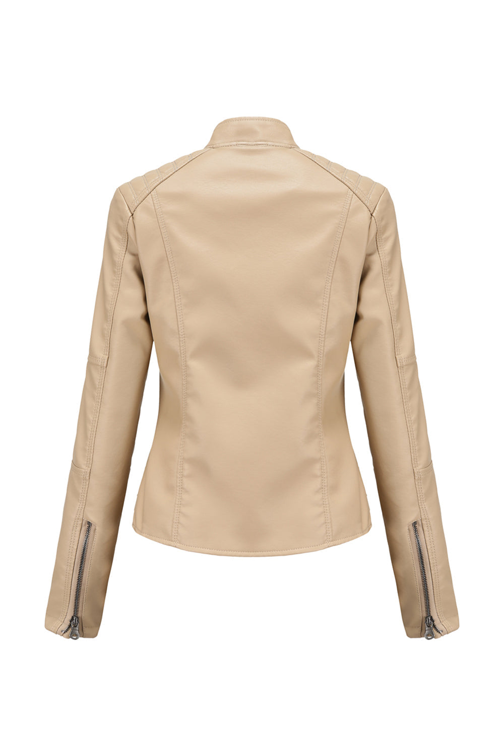 Black Zipper Front Fitted PU Women Jacket