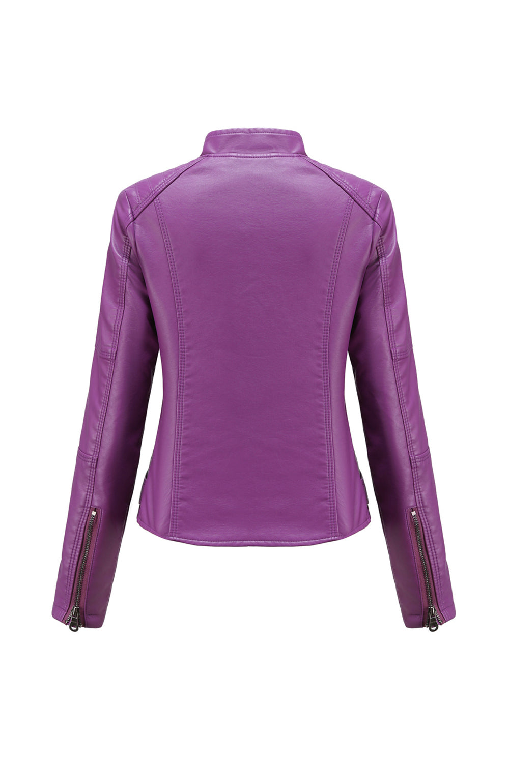 Black Zipper Front Fitted PU Women Jacket