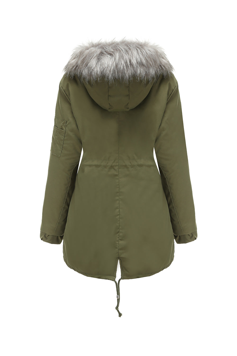 Army Green Mid-Length Hooded Winter Warm Plus Fleece Coat