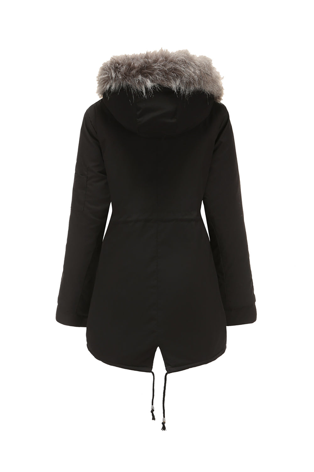 Army Green Mid-Length Hooded Winter Warm Plus Fleece Coat