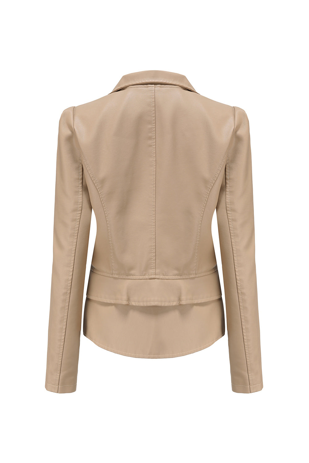 Notched Lapel Apricot Detachable Zipper Short Jacket