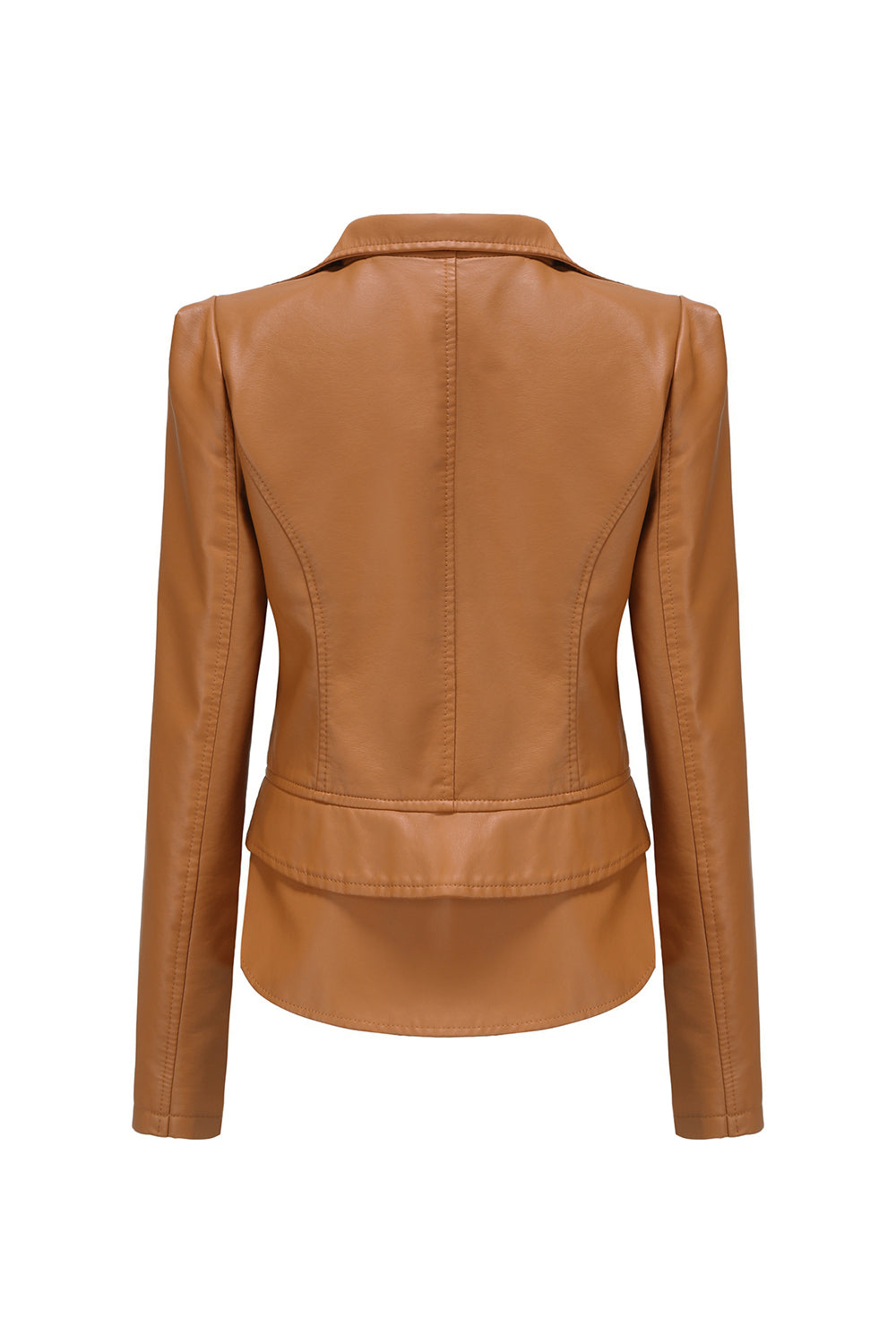 Notched Lapel Apricot Detachable Zipper Short Jacket