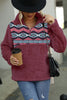 Load image into Gallery viewer, Burgundy Printed Stand Collar Pull Over Fleece Tops