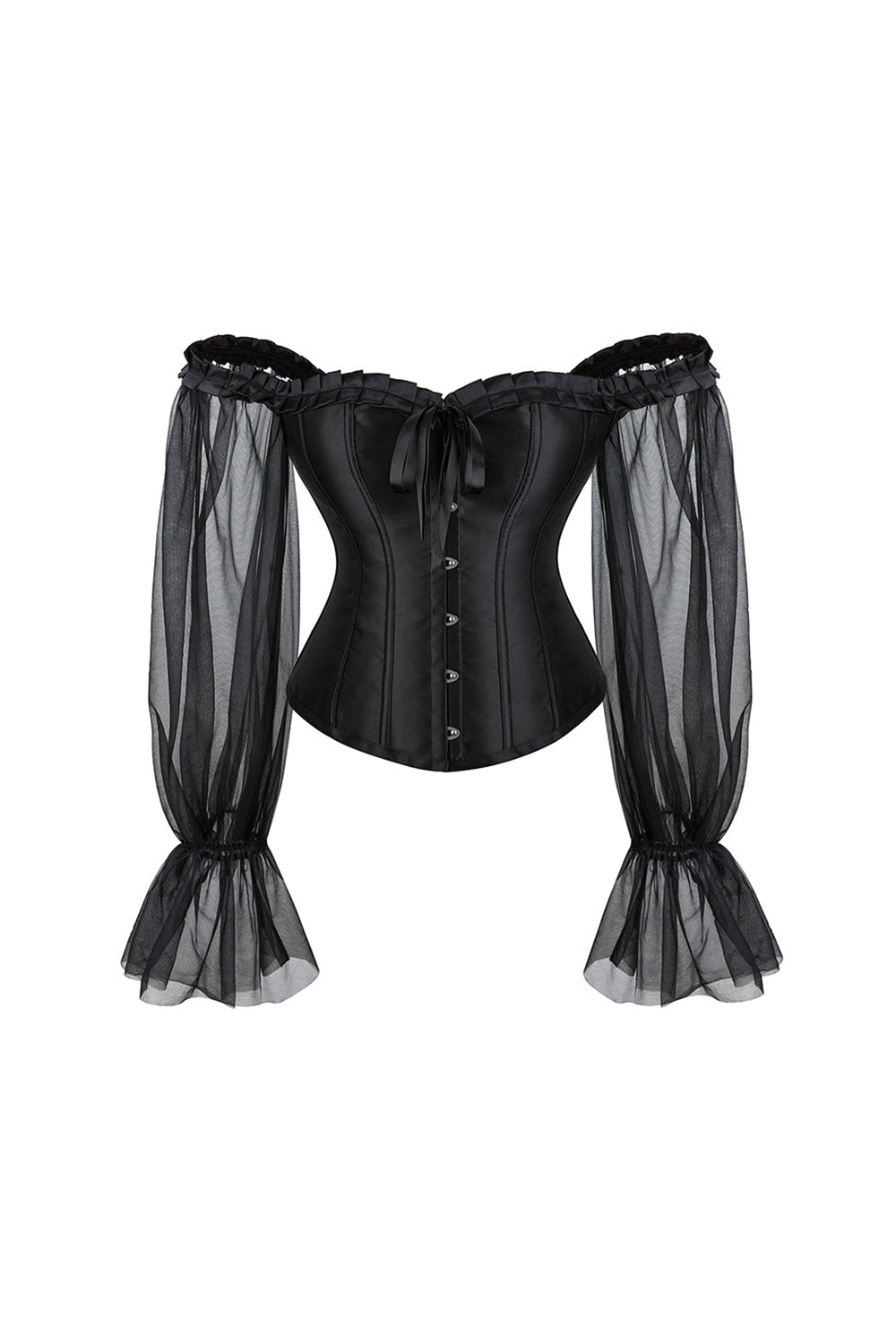 Black Boning Corset Shapewear With Sleeves