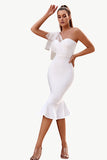 Pink One Shoulder Mermaid Midi Cocktail Dress