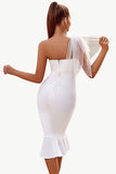 Pink One Shoulder Mermaid Midi Cocktail Dress