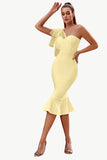 Pink One Shoulder Mermaid Midi Cocktail Dress