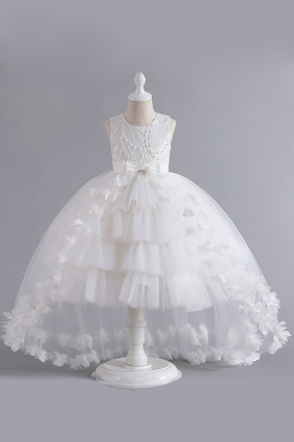 Blue High Low Girls' Dress With Bowknot