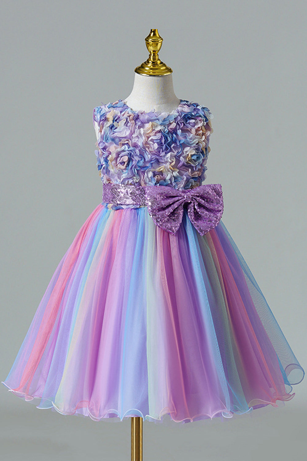 A Line Blue Sequin Sleeveless Girls' Dress