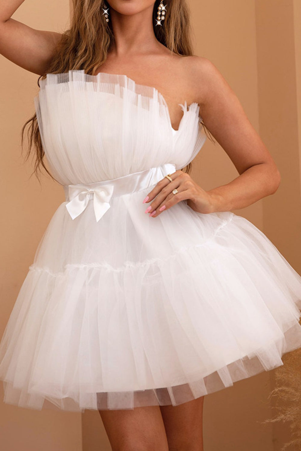Tulle Strapless White Short Party Dress