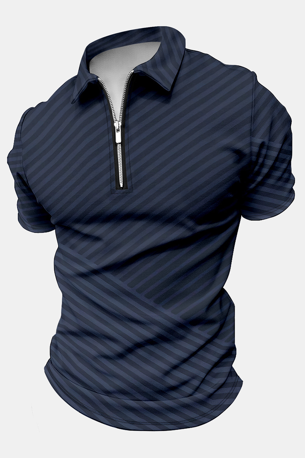 Dark Blue Stripe Printed Short Sleeves Polo Shirt