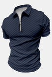 Dark Blue Stripe Printed Short Sleeves Polo Shirt