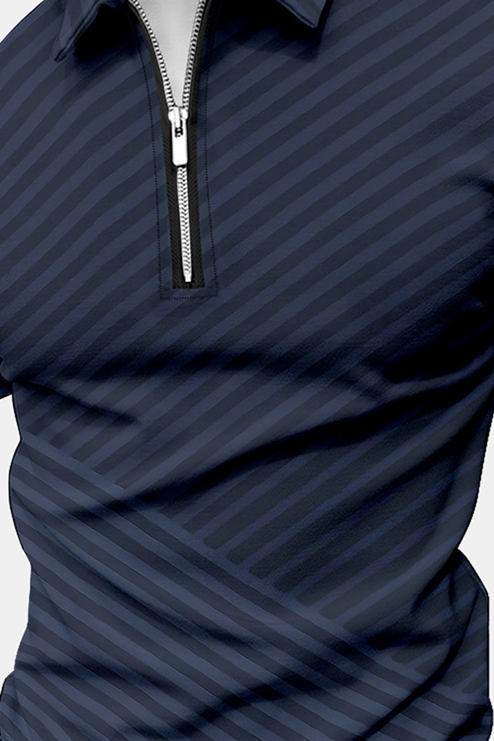 Dark Blue Stripe Printed Short Sleeves Polo Shirt