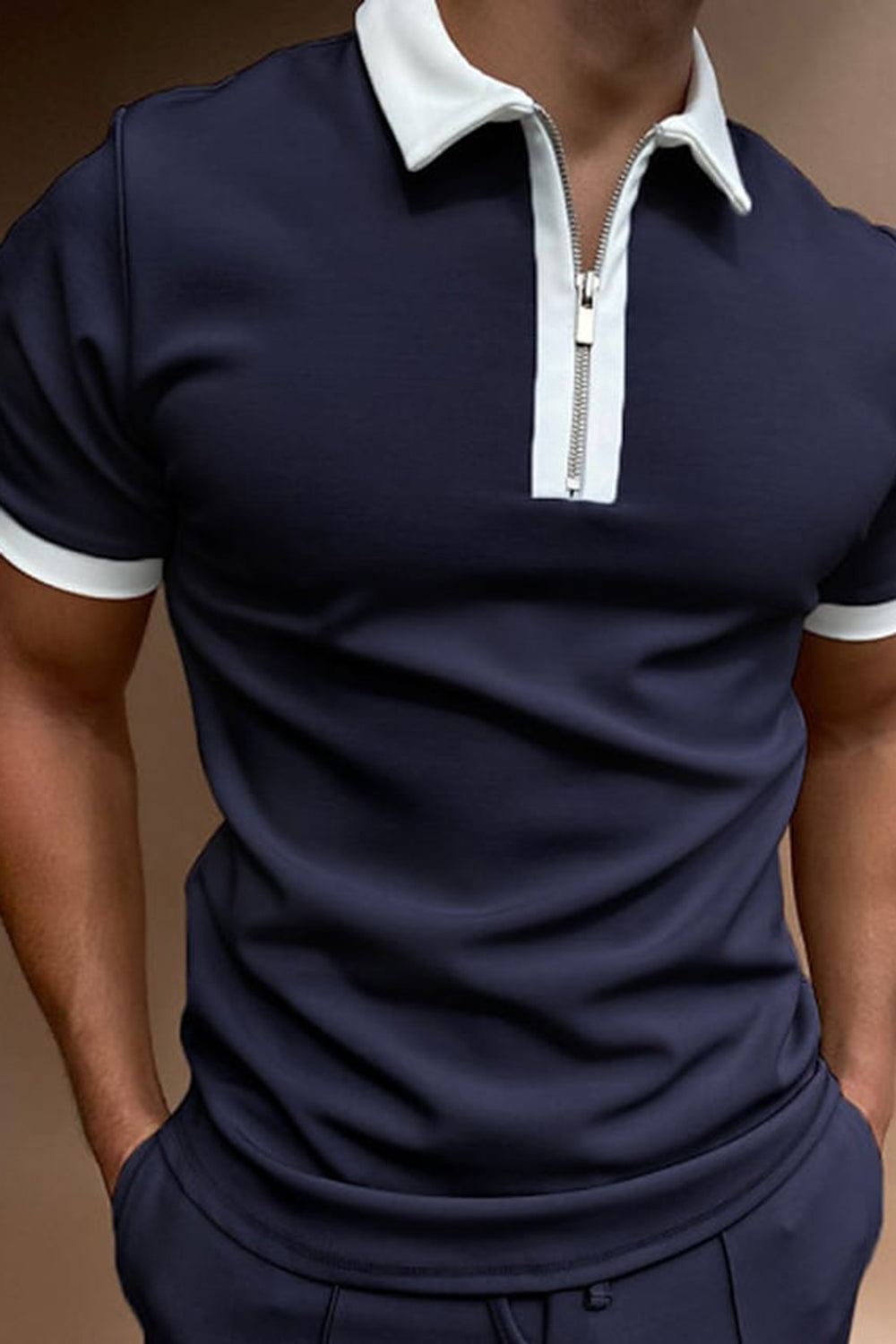 Dark Blue Men's Polo Shirt with Short Sleeves