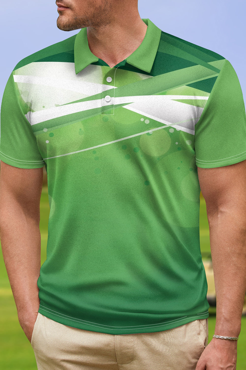 Green Classic Men's Polo Shirt with Short Sleeves