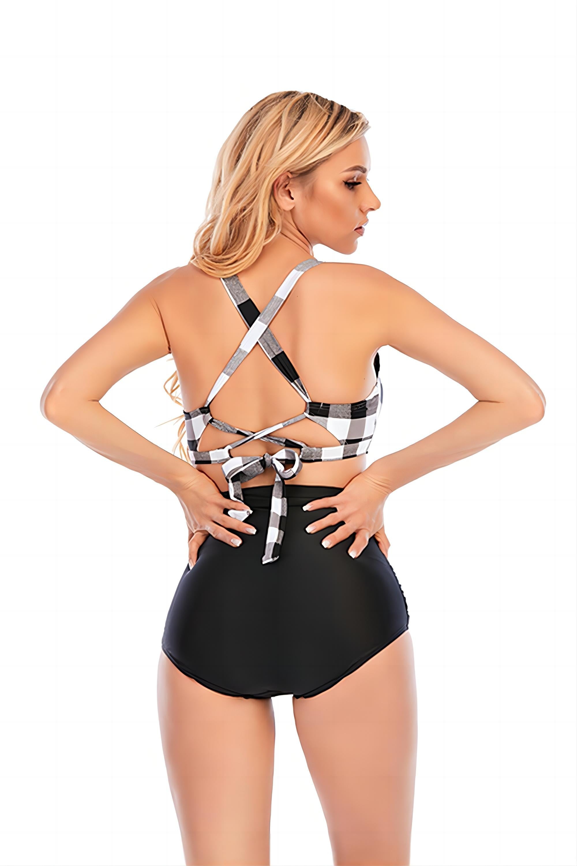 Plaid Halter Two Piece Swimwear