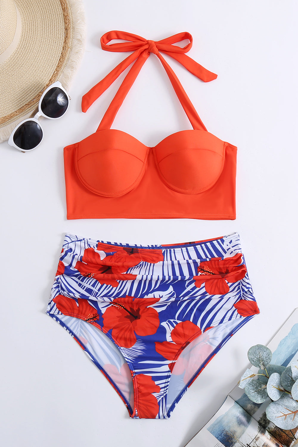 Halter Dark Blue Swimwear Two Piece Set