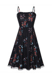 Black Printed 1950s Pin Up Dress