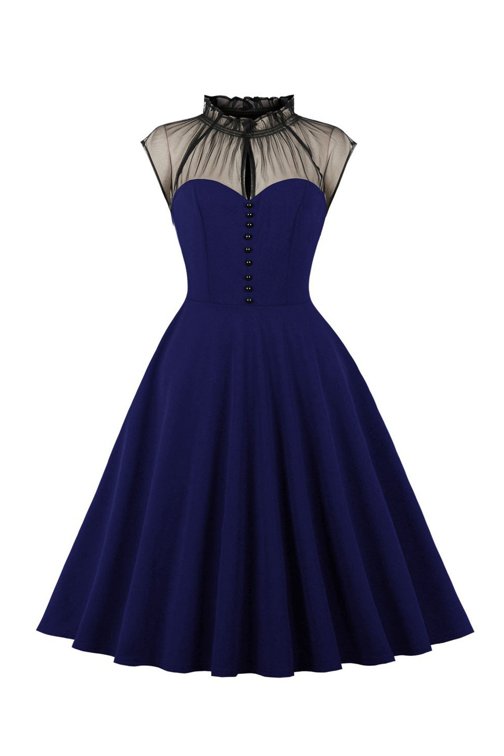 Black A Line Vintage 1950s Dress with Buttons