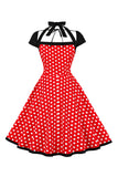 Red Polka Dots Halter Swing 1950s Dress