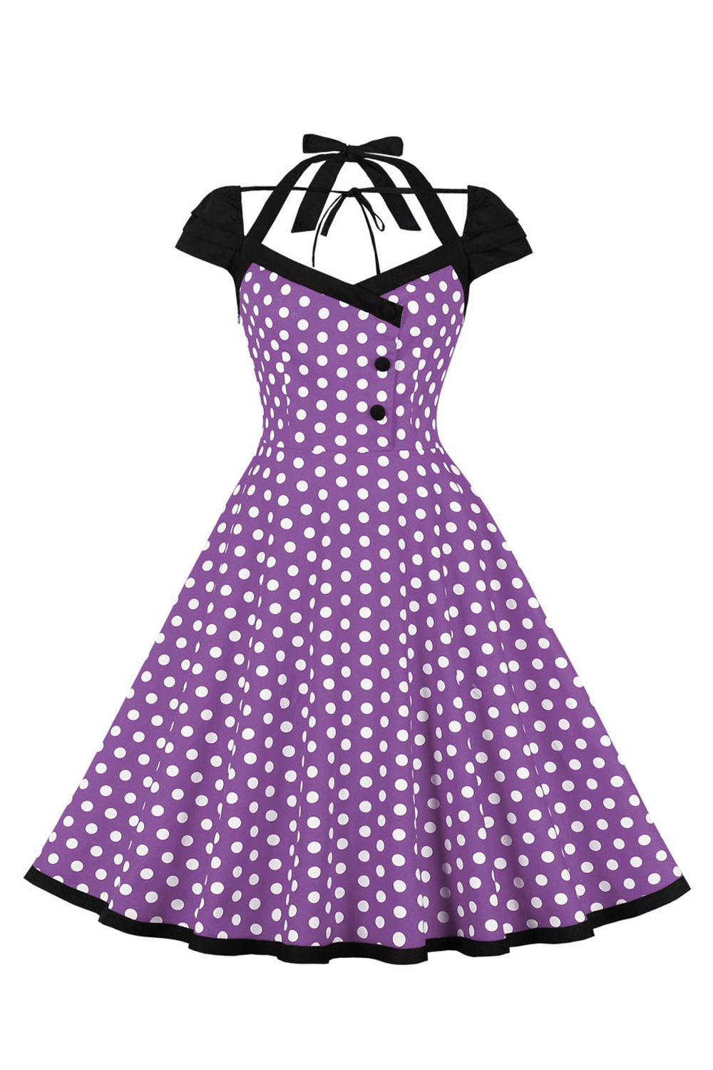 Red Polka Dots Halter Swing 1950s Dress