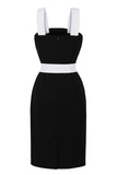 Square Neck Black Bodycon 1960s Dress