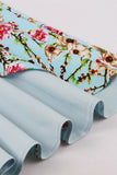 Blue Flower Spaghetti Straps 1950s Dress With Bow