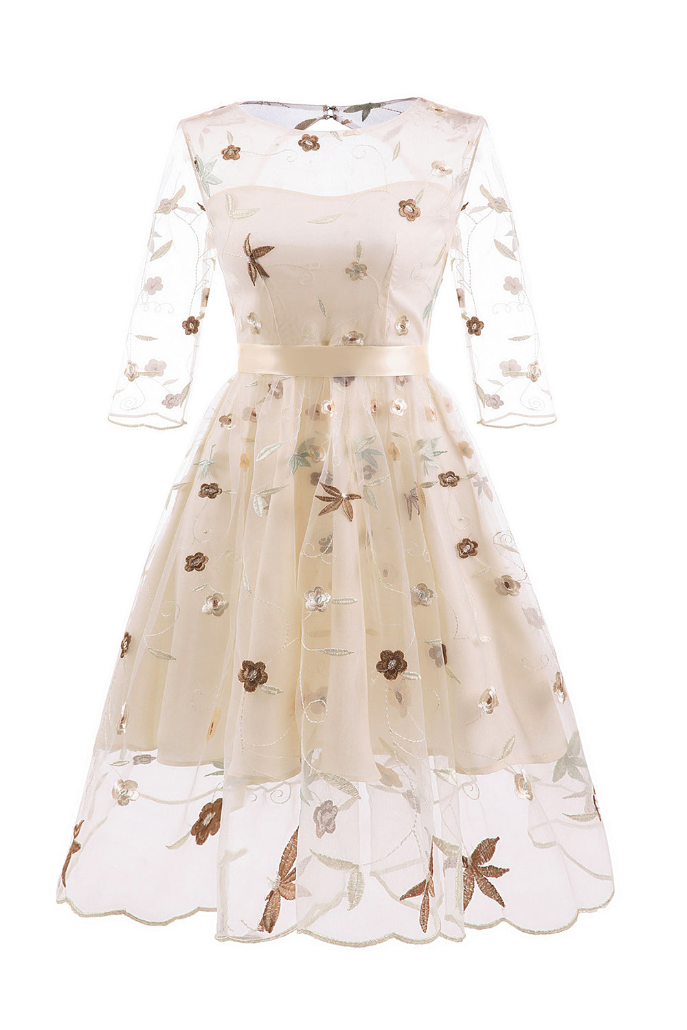 A Line Square Neck Pink 1950s Dress with Half Sleeves